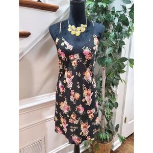 Sage Women's Black Floral Polyester V-Neck Sleeveless Knee Length Dress Size S